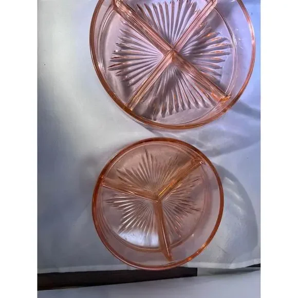 Vintage Pink Depression Glass- set of 2 divided relish dishes - Picture 7 of 9